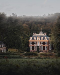 The sun hit the villa just right as the mist was setting in.