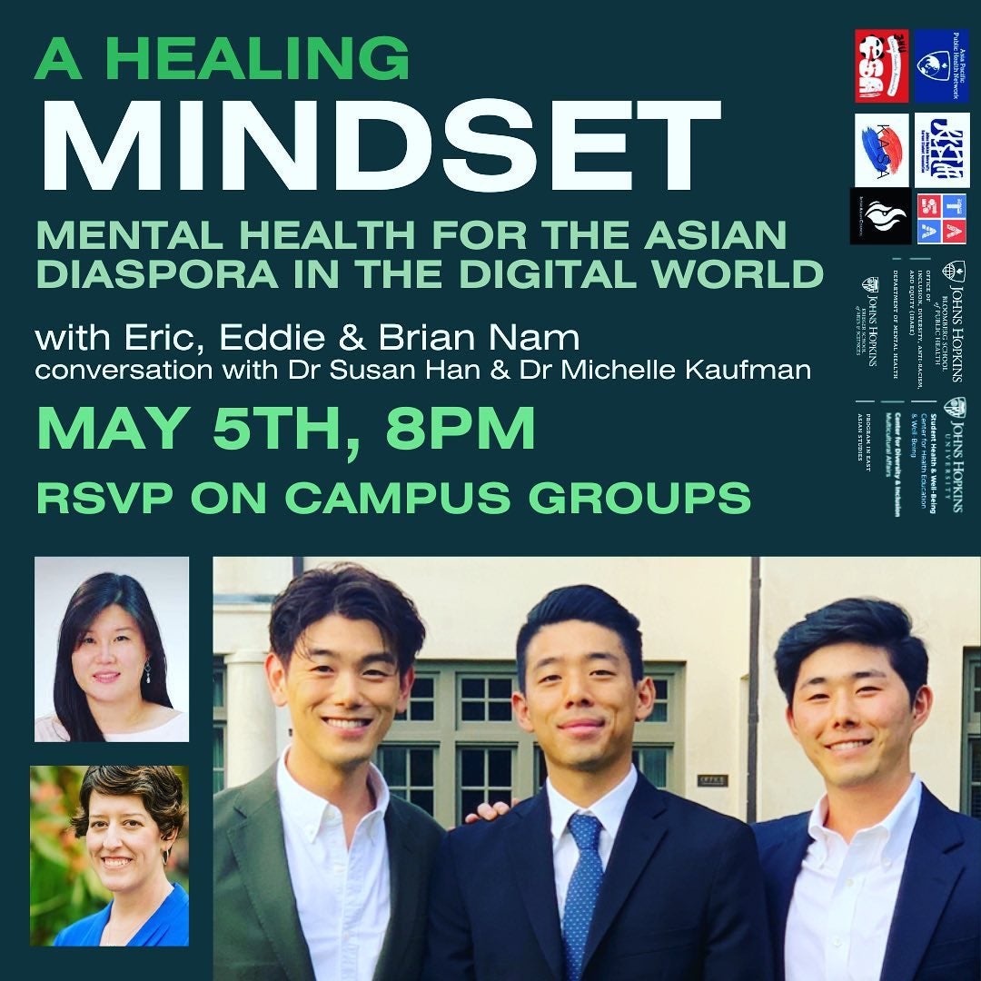 Eric Nam (w/ his brothers Brian & Eddie) to host 'A Healing Mindset: Mental Health For The Asian Diaspora In The Digital World' at John Hopkins University on May 5 @ 8PM EST
