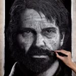 My Hyper-realistic Charcoal Drawing of Joel Miller, 150 HOURS!