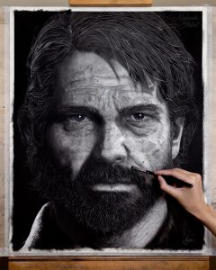 My Hyper-realistic Charcoal Drawing of Joel Miller, 150 HOURS!