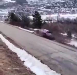 The extreme safeness of Rally Cars, 6 point harnesses, roll cage, bucket seats, view from the inside in action.