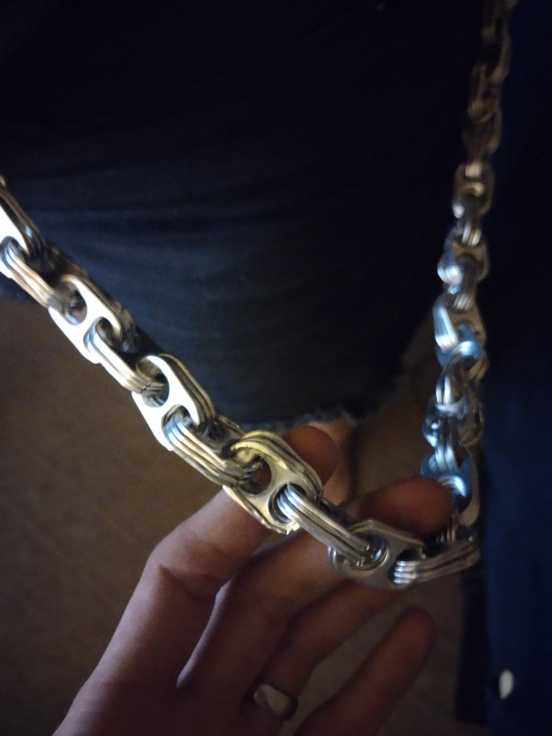 My daughter made a wallet chain out of can tabs!!! (oc)