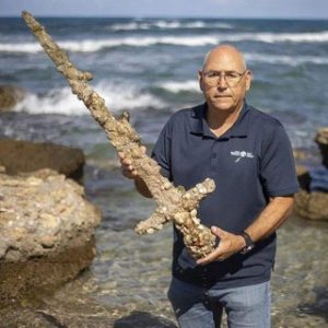 An amateur diver exploring waters off northern Israel found a 900-year-old crusader knight sword