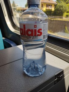 This Swiss water bottle has a tiny mountain dented on the bottom
