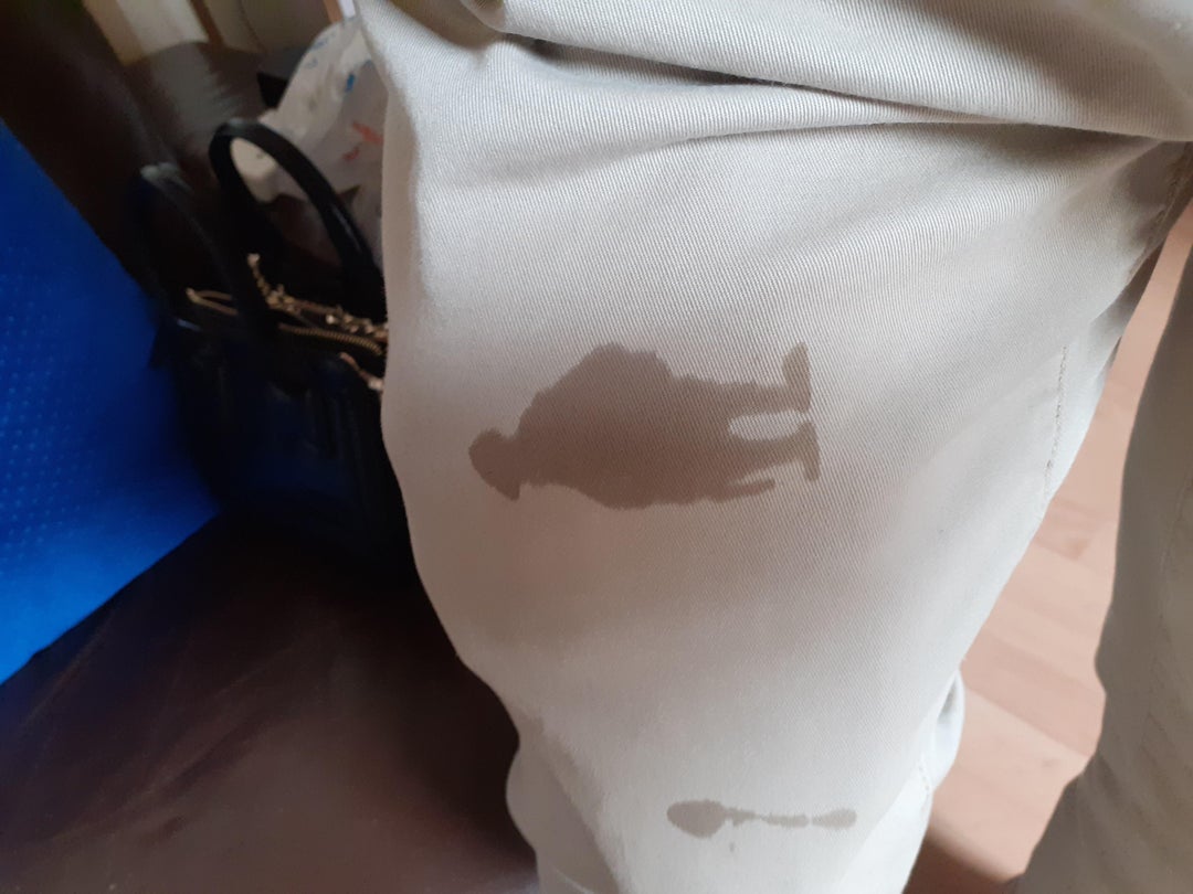 Spilt coffee on my trousers and the outline looks like a soldier