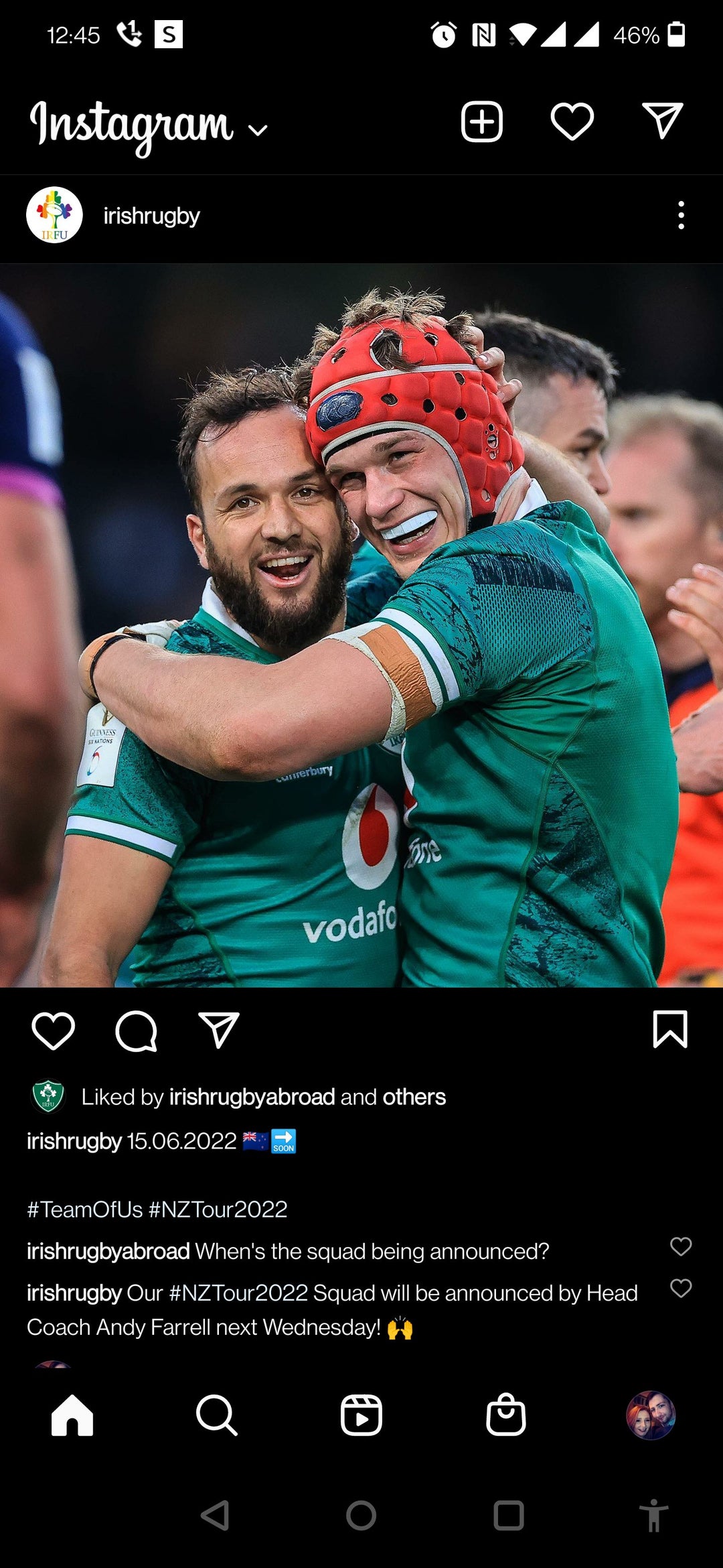 IRFU confirm touring squad of NZ to be confirmed Wednesday 15th of June