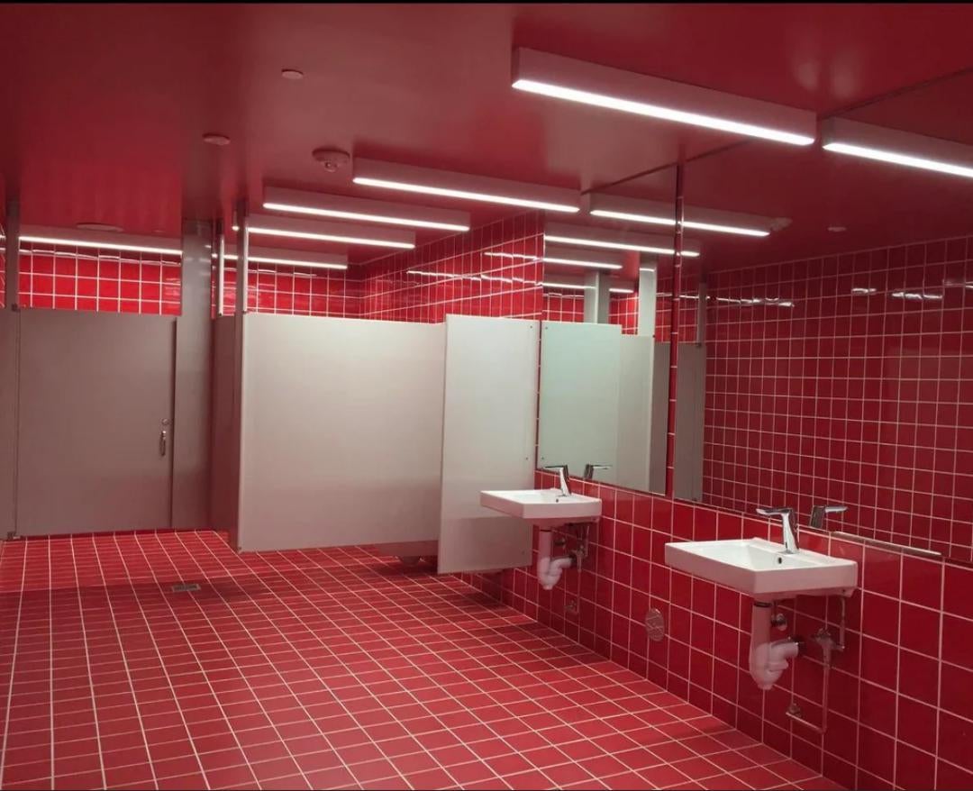 this red restroom