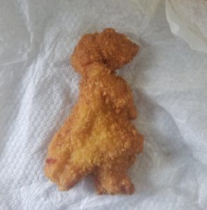 My chicken tender looks like a t-rex