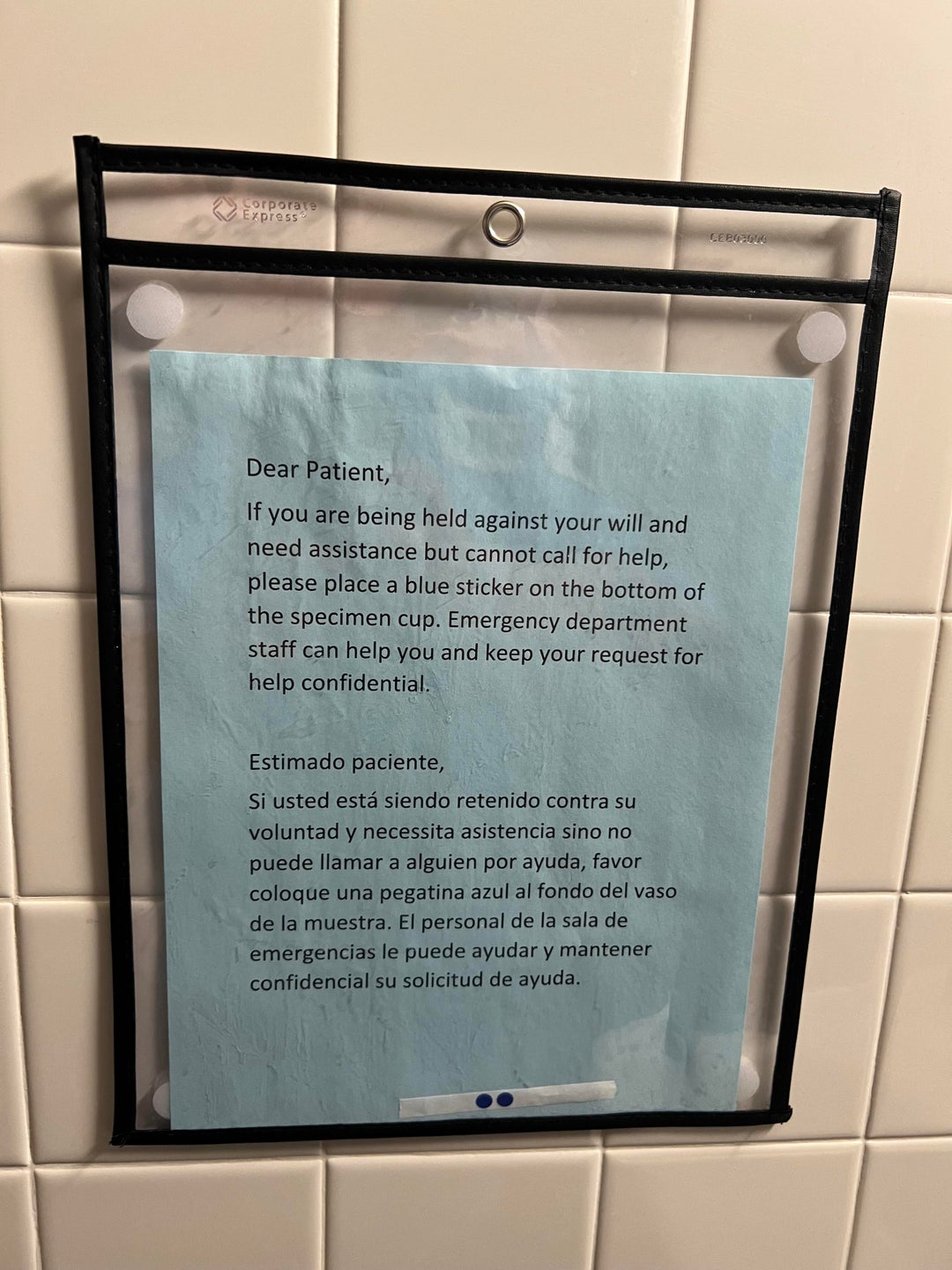 They have blue stickers for people who are being held against their will at the hospital I work at