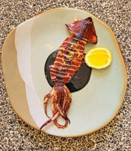 Today I grilled Surume Ika over binchotan charcoal with a sauce from its ink.