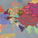 I've been suggested to play as Hungary, and I have been so impressed by its power that I made a map of the result of my short campaign.