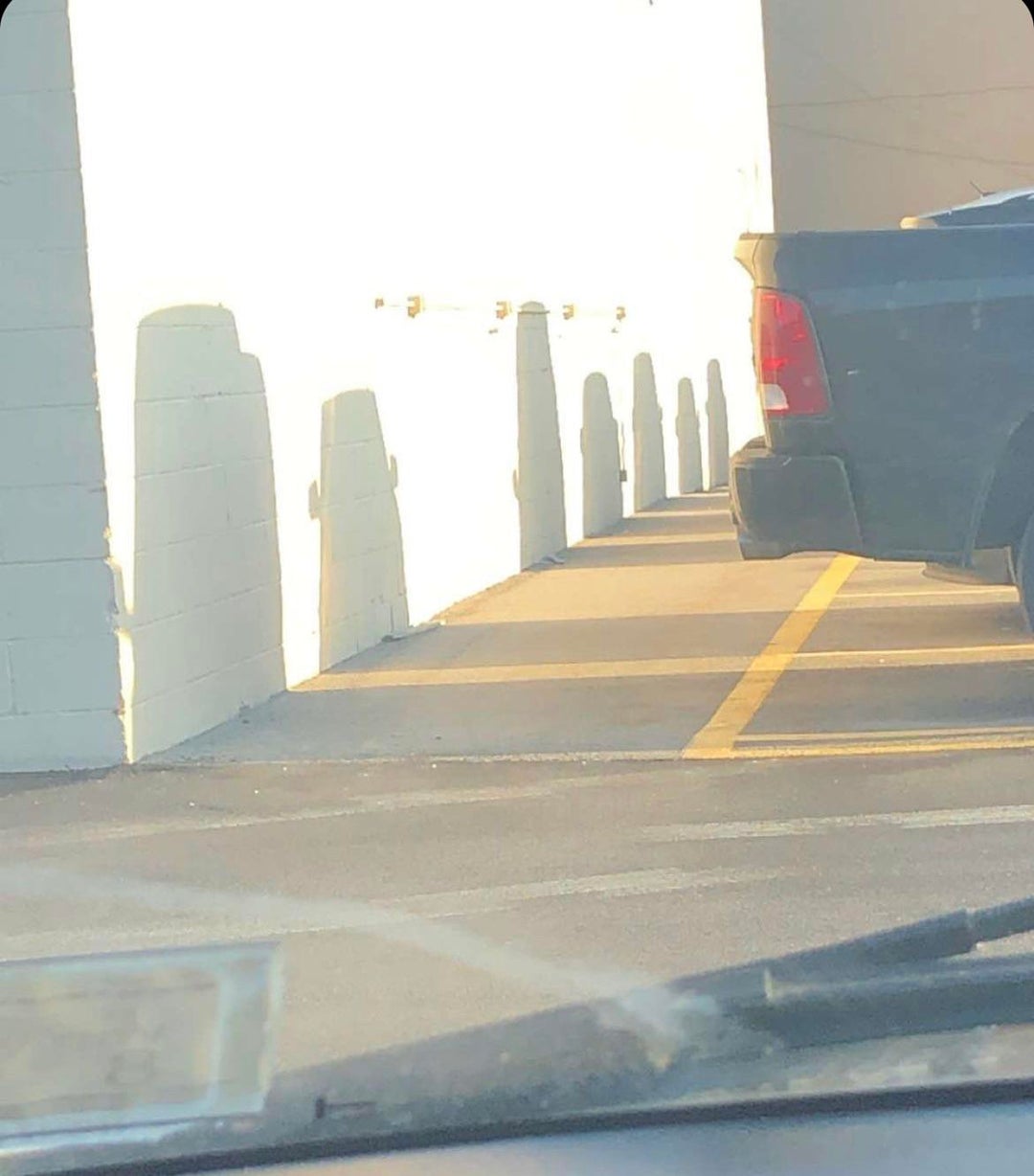 The car shadows looks like a small community of Squidward houses