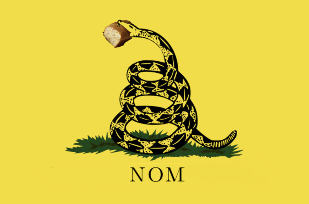 gadsden flag but i gave the snake a nice loaf of bread