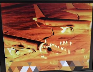 The heat signature of a landed airplane