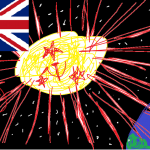 japan's sun being right color colonized by britiain earth elon musk space ship sponsored by pepsi hammer sickle stars anarchist symbol