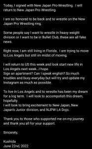 KUSHIDA said on Instagram that the reports of him wanting to be a heavyweight are "fake news"