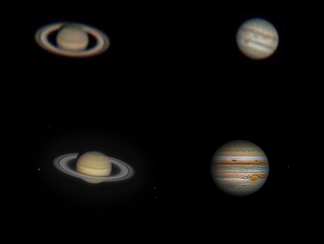 My first images of Jupiter and Saturn versus my best, captured using similar gear 3 years apart.
