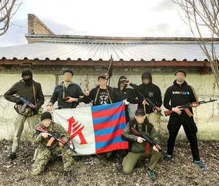 Can anyone identify this flag? Ik it has something to do with an antifascist militia in Ukraine but cant find the exact name or group attached. Help