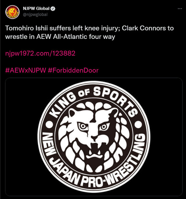 Tomohiro Ishii is injured and out of the AAC Title match at AEW Forbidden Door.