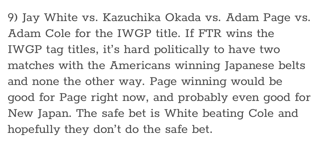 Meltzer comments on IWGP Title match at Forbidden Door