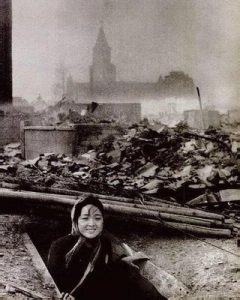 A young woman who survived the atomic bombing of Nagasaki , August 1945.