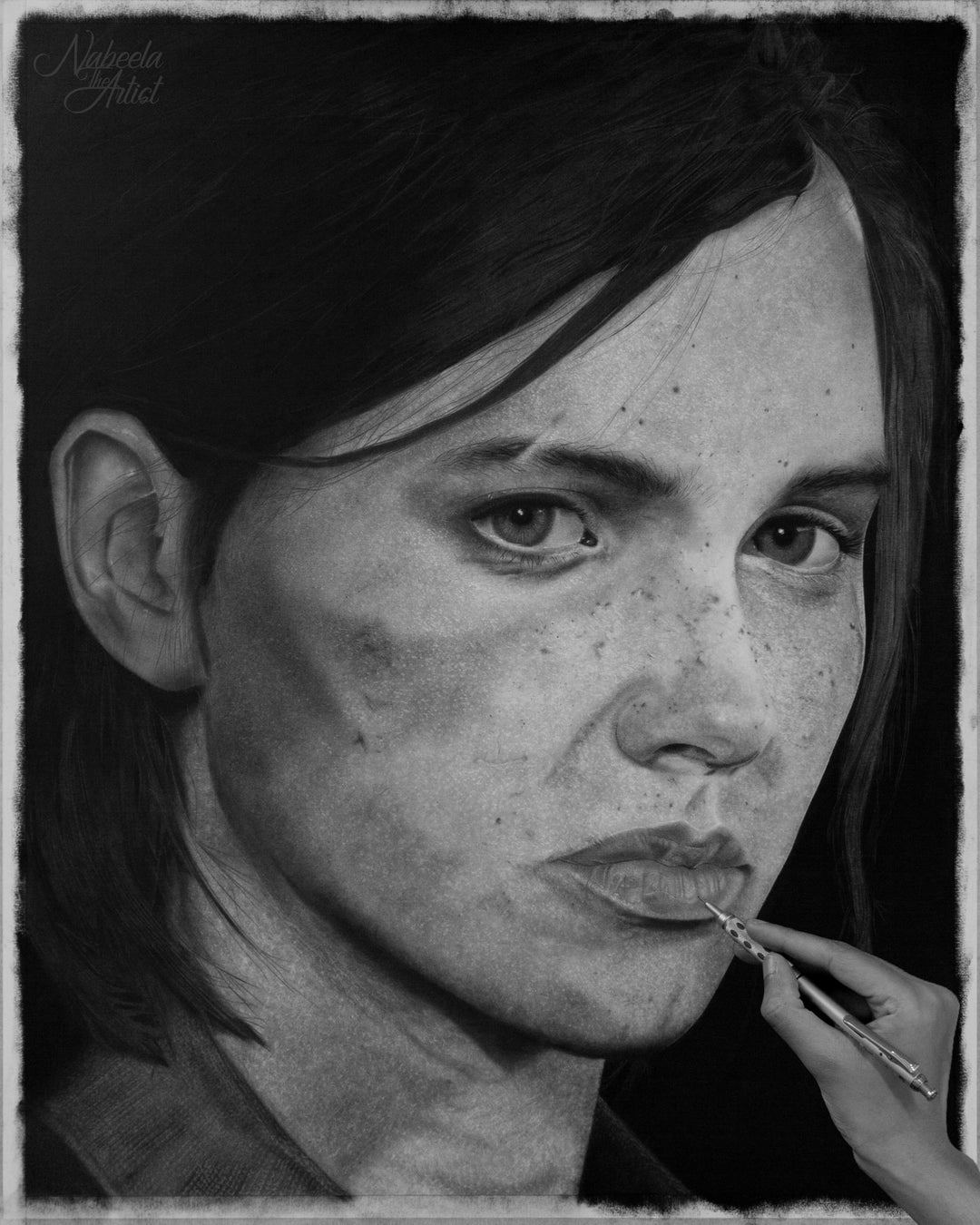 My Charcoal Portrait Drawing of Ellie from The Last of Us Part II, 106 HOURS!