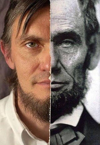 A comparison of President Abraham Lincoln and his 11th-generation descendant, Ralph Lincoln.