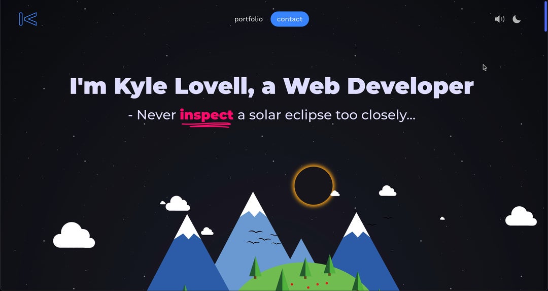 My portfolio site - it has a solar eclipse and a psychedelic seafloor