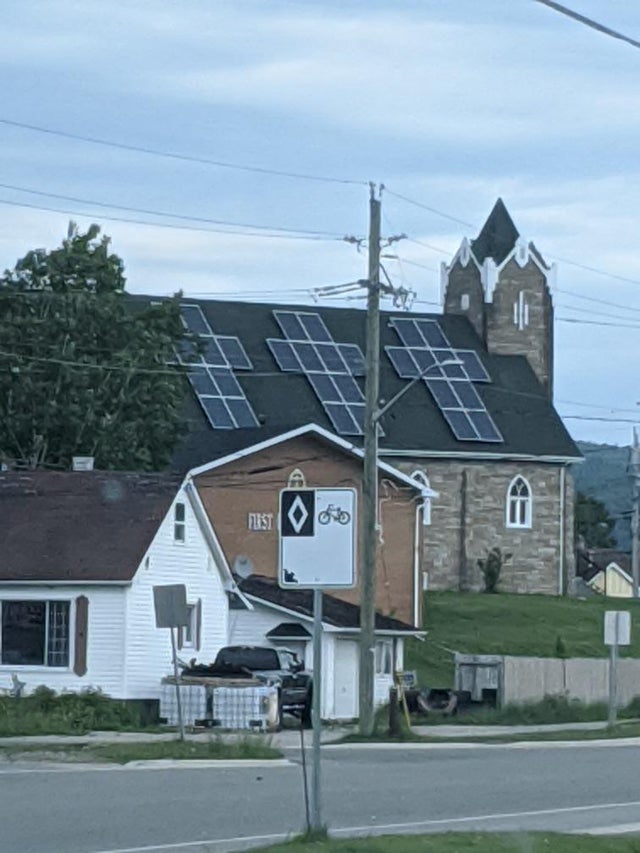 This church in Wawa, Ontario, Canada has solar panels in the shape of the cross.