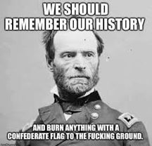 When I lived in the south and told me that the rebel flag was their heritage. "my ancestors fought with Sherman, you really want me to honor my heritage too?"