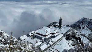 Snow covered all Mount Fansipan, Vietnam