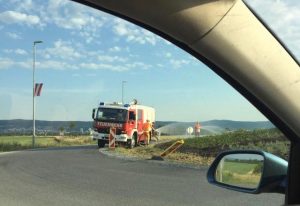 Firefighters watering flowers this morning in Austria.