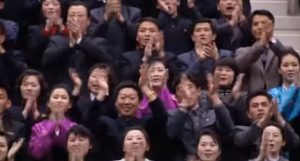 Four minutes of totally spontaneous cheering for the Dear Leader - then...silence