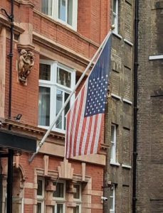 horrible extension of a US flag, seen in London