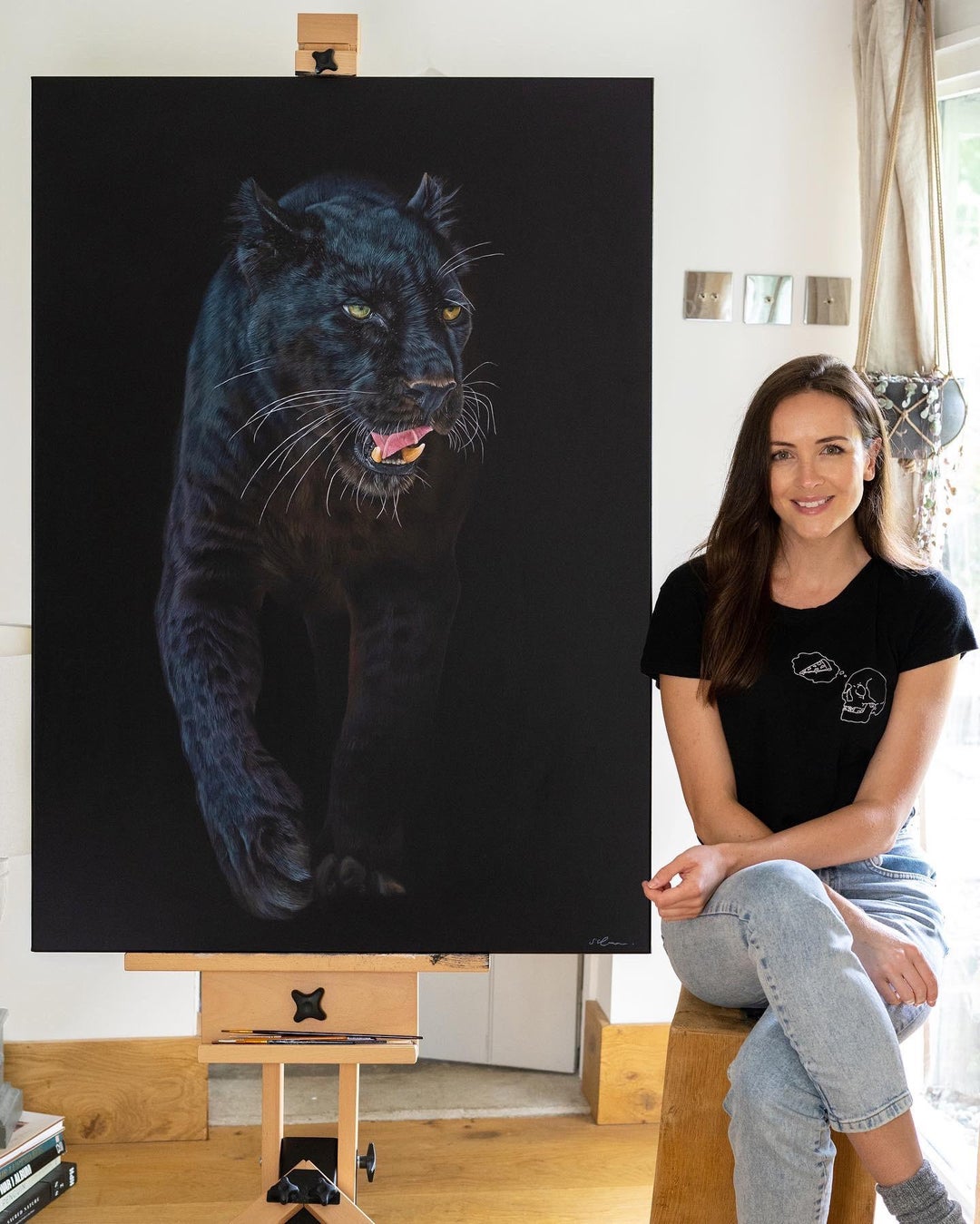 A photo of me and my latest painting, for scale. [OC]