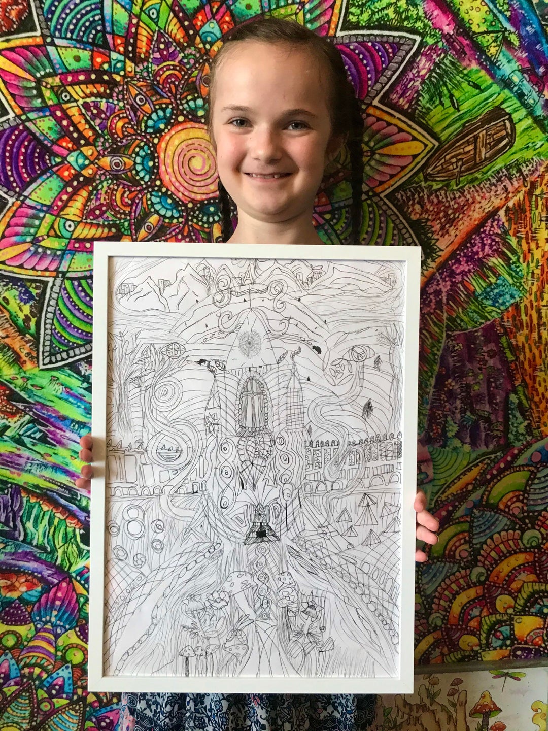 [OC] This is my daughters freehanded drawing she did in pencil and pen.