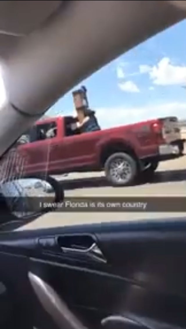 Florida man holds massive clock on flatbed