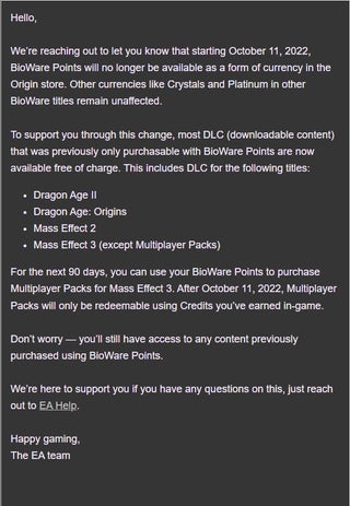 Just got this email from EA. Seems pretty relevant considering the Ubisoft drama of the last couple days.