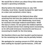 Stray Kids Hyunjin sustains minor injury + performance on tour may be partially limited
