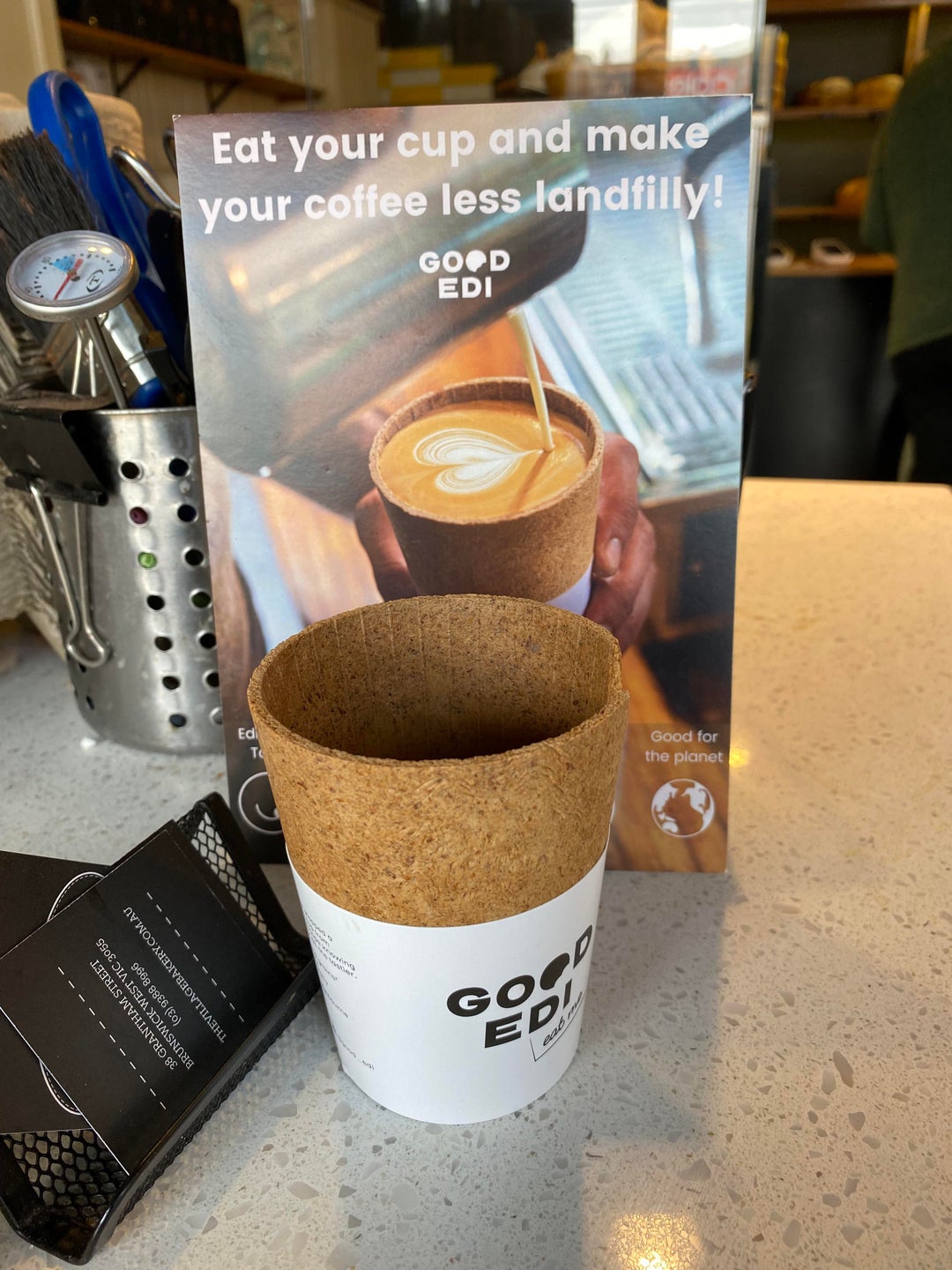 Edible coffee cup made from oats and grains