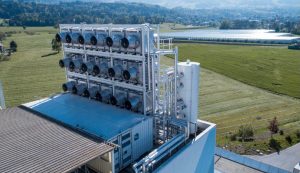 Climeworks pulls carbon dioxide from the air and turns it into stone underground. Fans suck huge amounts of air into the system. Chemicals react with the CO2, leaving nitrogen, oxygen and other gases to return to the atmosphere.