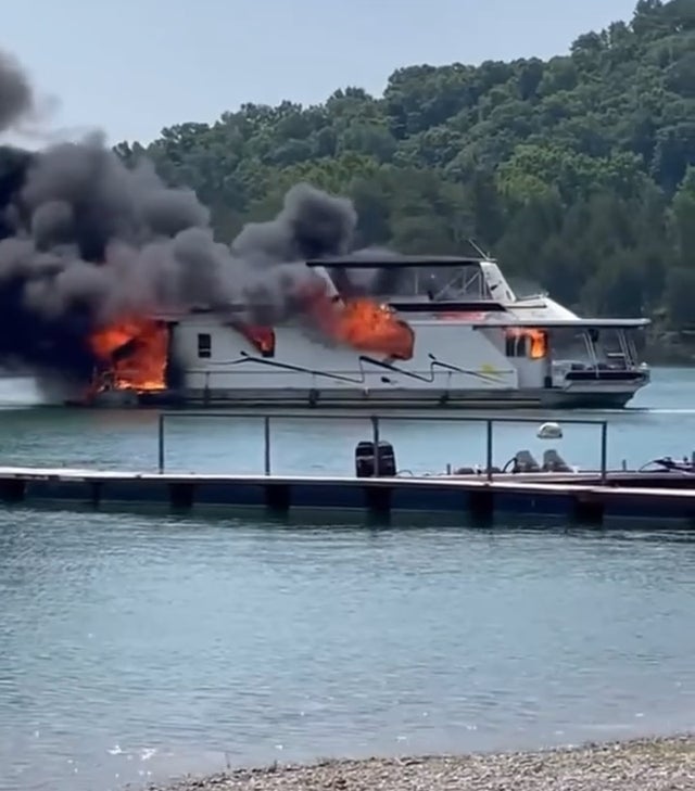 Houseboat on fire