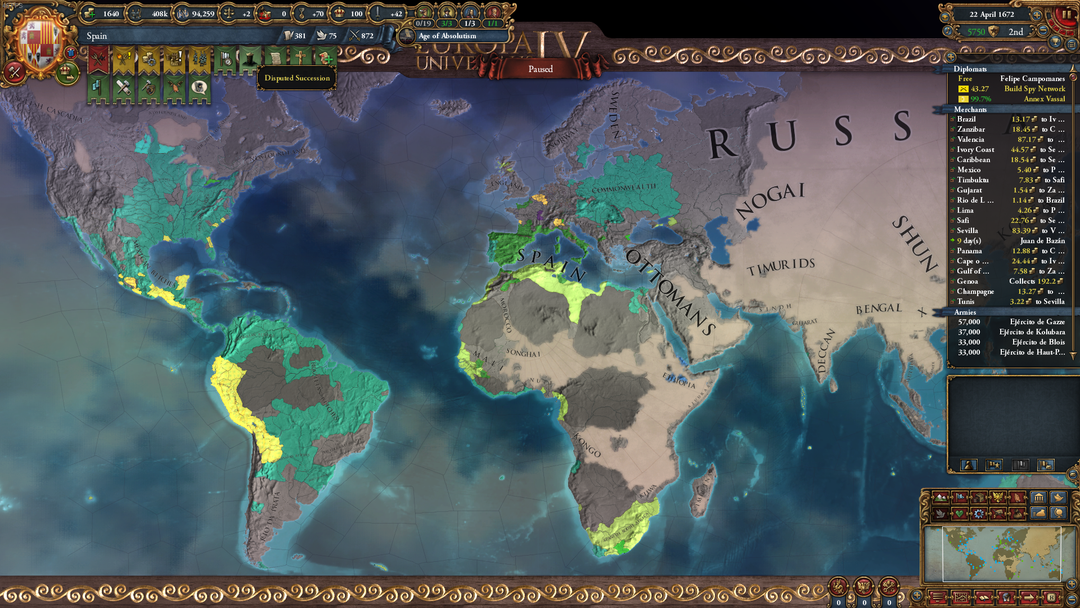 Originally a chill colonial empire Spain run has turned into an unexpectedly successful run