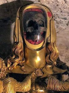 What is believed to be the skull of Mary Magdalene discovered by monks in 1279.