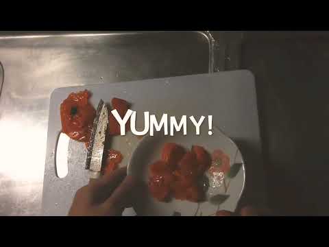 双頭の奇形の柿を食べ比べて