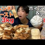 【大食い】【モッパン】３㎏のフレンチトーストを１kgのホイップとアイスで一緒に食べたら最高すぎて泣いたｗｗｗ【ASMR】【韓国】【米３合】